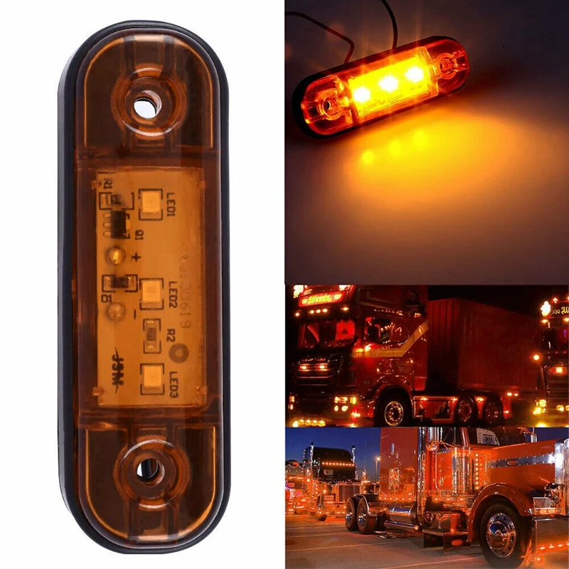 

4X 12V-24V Amber 3 LED 3.4Inch Side Marker Light Lamp Truck Trailer Tail Light Signal Indicator Camper RV Waterproof