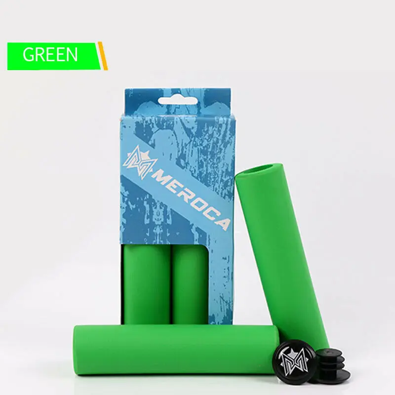 Green MEROCA MTB Упоры для рук на руль велосипеда Силиконовые 130 мм ручки на руль+ концевые заглушки Нескользящая панель Крышка 5 цветов 35 г горный велосипед сцепление 1 пара - Цвет: Green