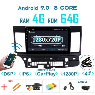 4G64G 1280 carplay-C 4G 64G Android 9,0 1280*720P Carplay Авто gps радио для Mitsubishi Lancer-ex 2008- мультимедиа DSP ips экран без DVD плеера - Цвет: 4G64G 1280 carplay-C
