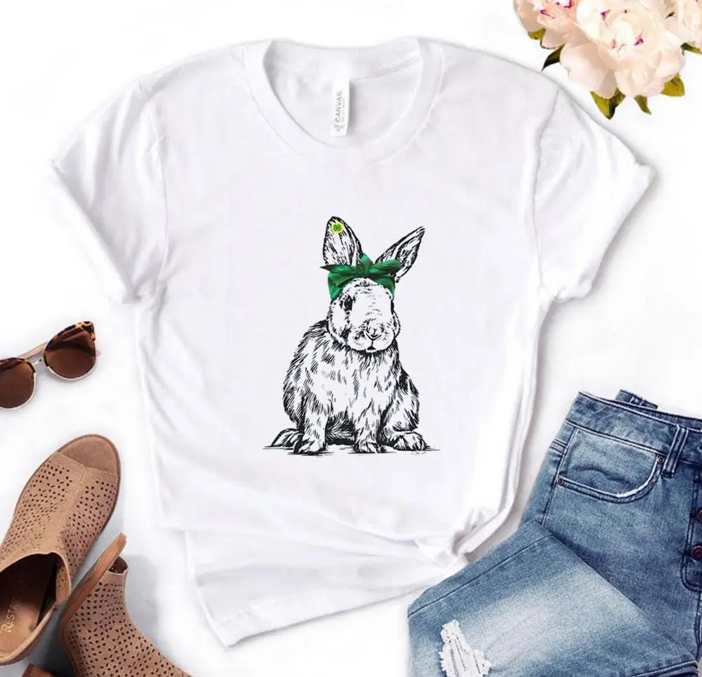 

rabbit green bandana Print Women tshirt Cotton Casual Funny t shirt Gift For Lady Yong Girl Top Tee PM-161