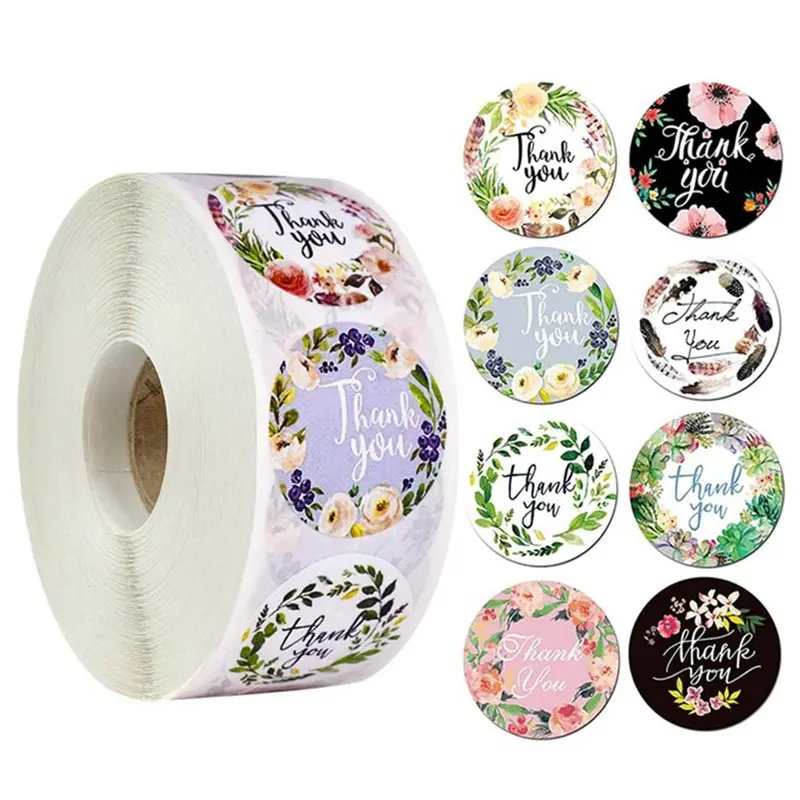 

500Pcs/roll Kitchen Accessories Thank You Stickers Wedding Decoration Gift Tags Lables Round Kraft Labels Adhesive Sticker