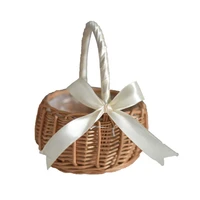woven flower basket rattan storage basket flower girl hand basket handmade flower basket with bow