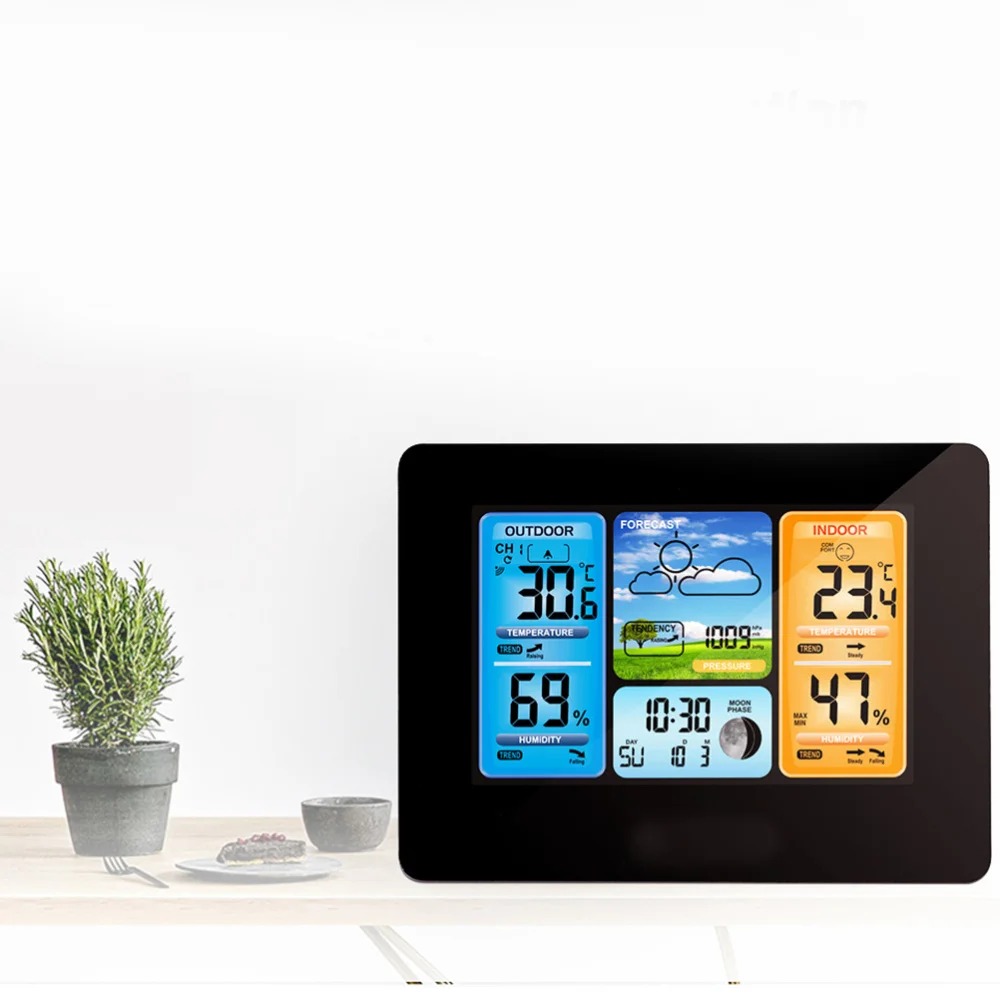 

Wireless Weather Clock Indoor Outdoor Hygrometer Digital Weather Forecast Barometer Calendar Alarm Clock without Bat