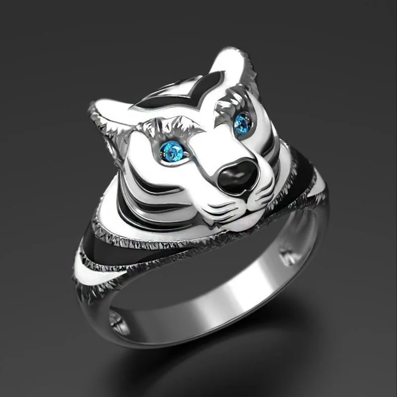 

Europe and America Fashion Luxury Jewelry Personality Cute Tiger Ring Blue Crystal Ring Fashion Lady Jewelry Engagement Ring