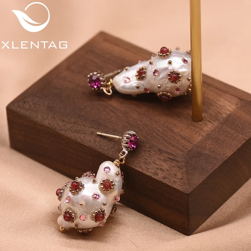 XlentAg натуральные пресноводные барочные жемчужные красные циркониевые Висячие