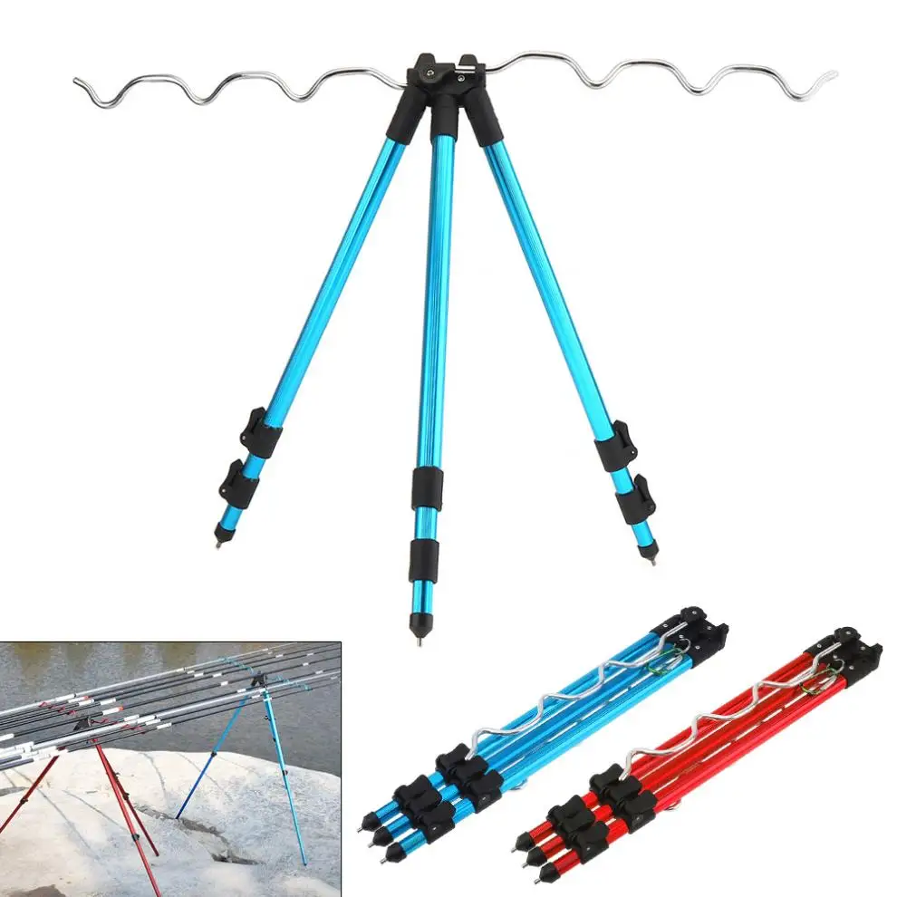 

Aluminum Alloy Fishing Rod Holder Telescopic 7 Groove Collapsible Tripod Stand Sea Fishing Pole Bracket Blue Red Coffee Optional