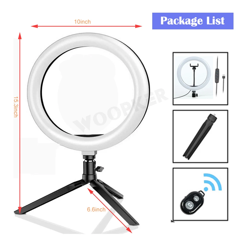 

LED Ring Light with Tripod Stand Phone Holder 10" Selfie Ring Light Makeup Phone Ring Lamp for YouTube Video Photography