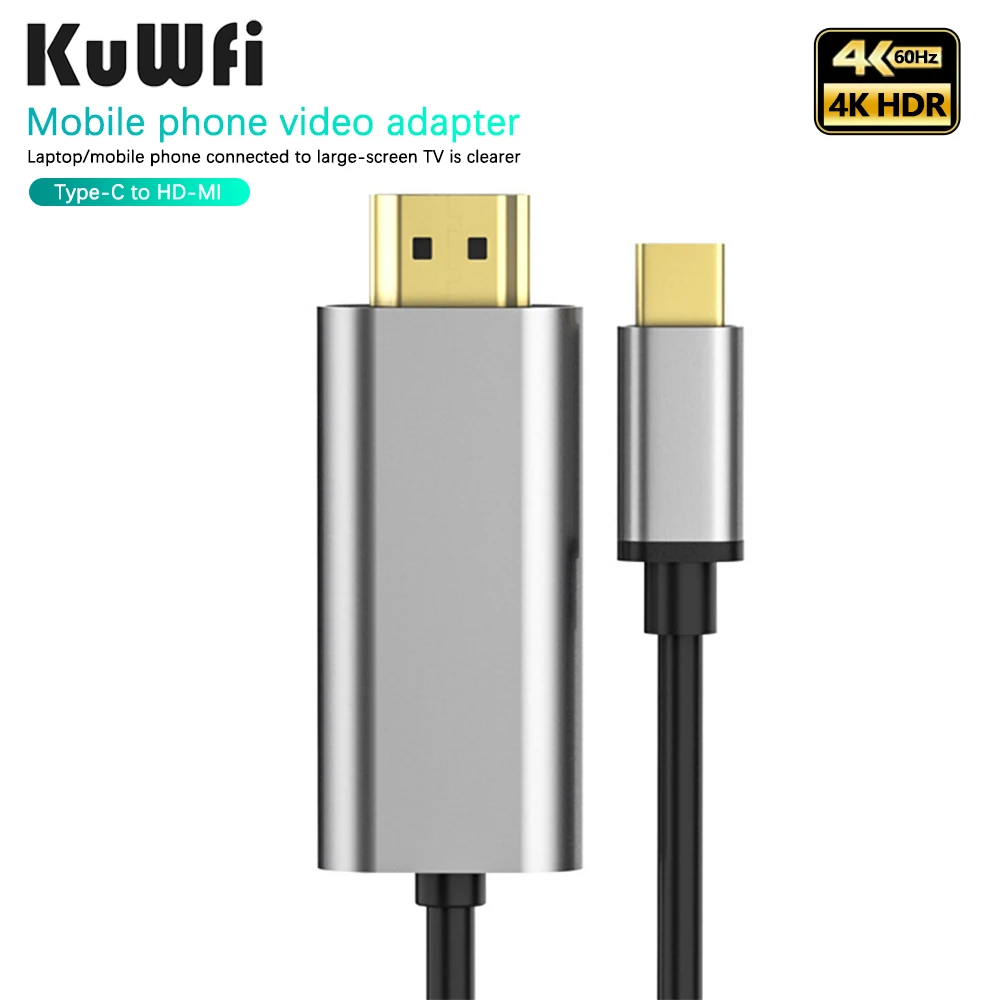 

Кабель-адаптер KuWFi Type-C на HDMI, преобразователь Аудио и видео 4K HD для Macbook, Samsung, Huawei, для ноутбуков, ПК, экранов и ТВ-мониторов