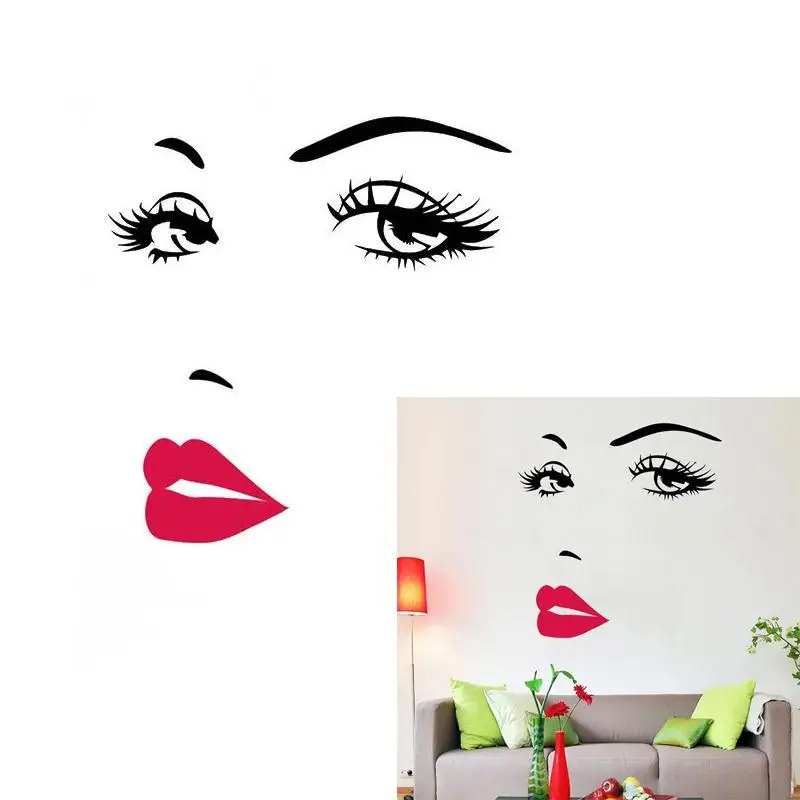 

Wall Sticker Girl Face Red Lips Home Mural Living Room/Bedroom Wall Decal