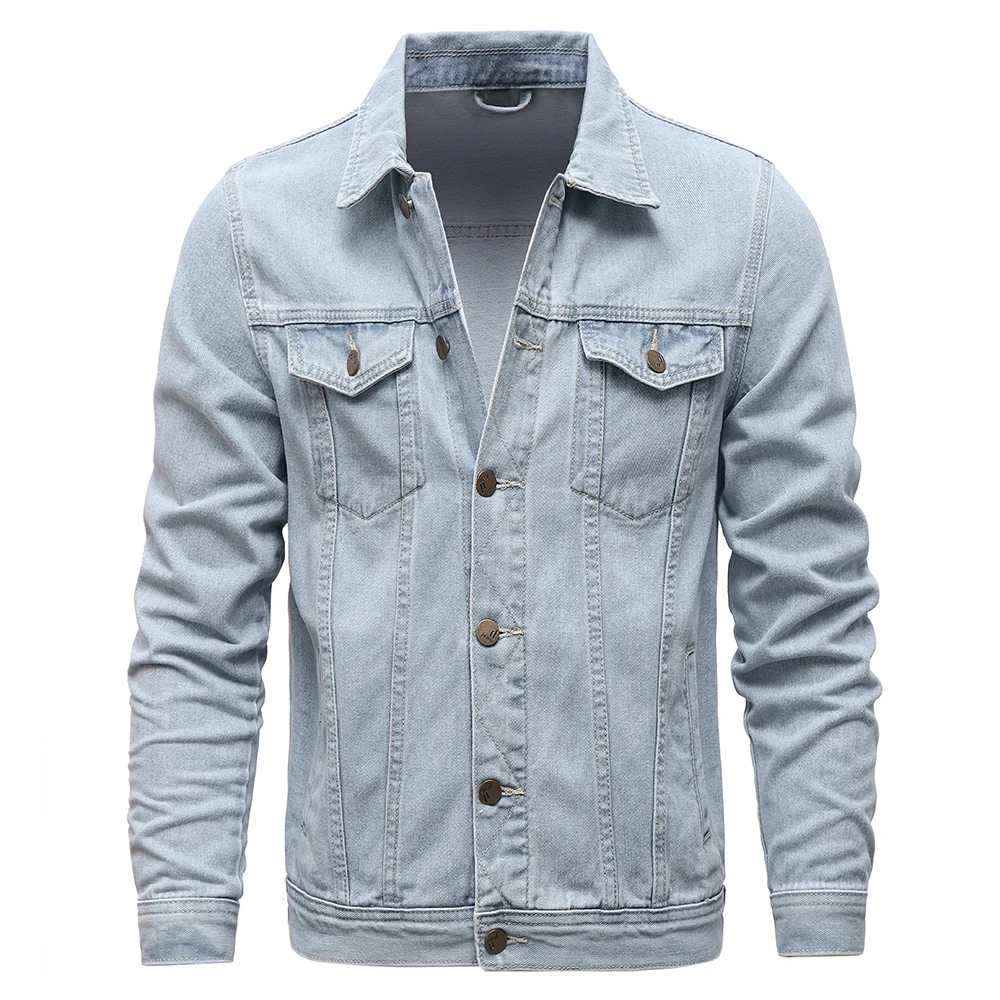 

Men 2021 Spring New Classic Cotton Denim Trucker Jacket Coat Men Autumn Outwear Solid Color Ripped Unlined Jeans Jackets Men 5XL