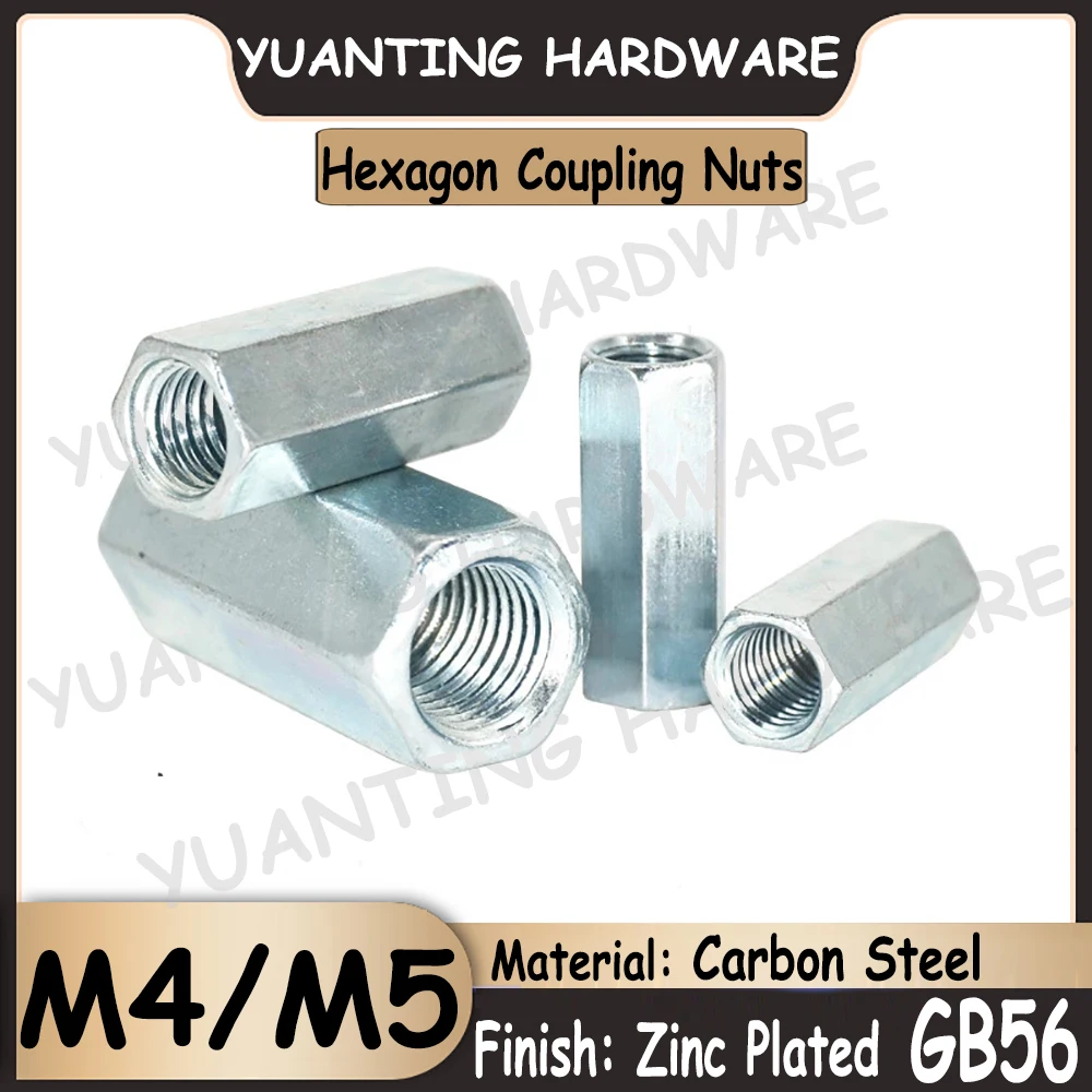 

10~20Pcs GB56 M4 M5 Carbon Steel Hexagon Thick Nut Galvanized Extend Lengthen Hexagon Coupling Nut Connector Joint Sleeve Nut