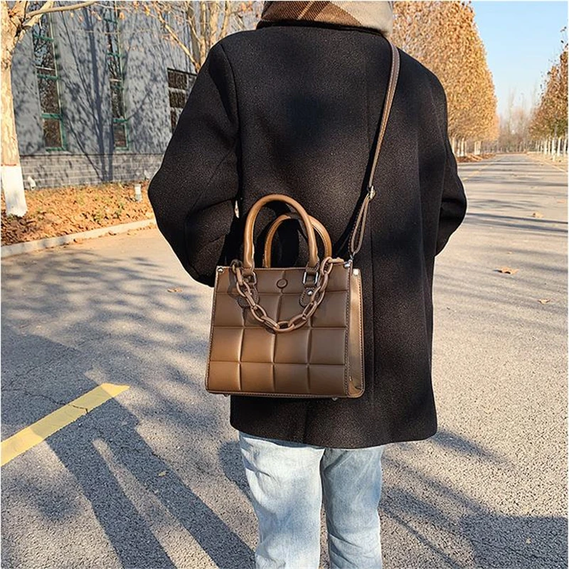 

Chocolate Bar Designer Tote Bags For Women Winter Chain Crossbody Plaid Handbags Brown Tassen Dames Bolsas Femininas Baratas