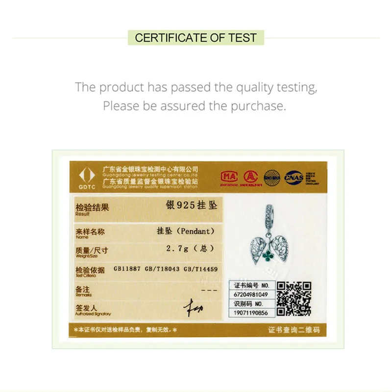 

INBEAUT Genuine 100% 925 sterling silver green zircon lucky clover pendant fit brand bracelets or necklaces women charms jewelry