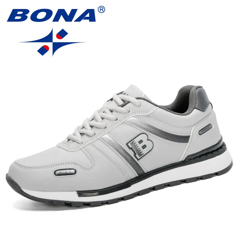 Мужские кожаные кроссовки BONA новые дизайнерские спортивные для бега