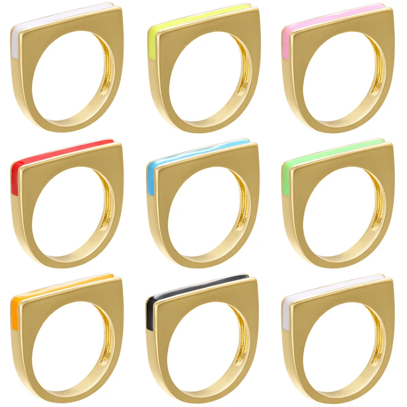 

ZHUKOU 21x22mm Brass D shape enamel man/woman ring good friend gift gold color Couple rings model:VJ26