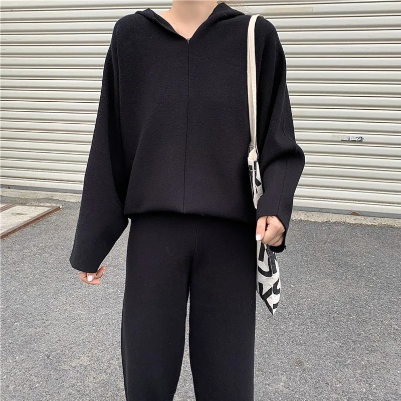 

Женский трикотажный комплект из 2 предметов, свободный свитер и длинные брюки, Осень-зима