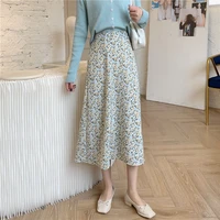 long skirts for women spring and summer 2021 new korean version of the high waist and thin floral mid length a line skirt women