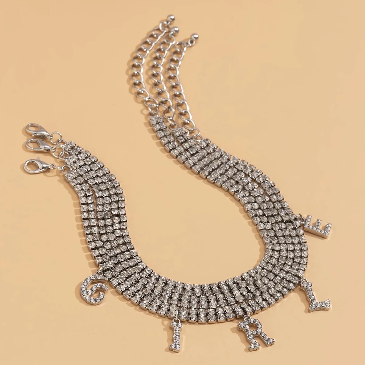 

IngeSight.Z 3Pcs/Set Rhinestones Initial Letter GIRL Pendant Anklets Crystal Bracelets Anklets On Foot Barefoot Sandals Jewelry