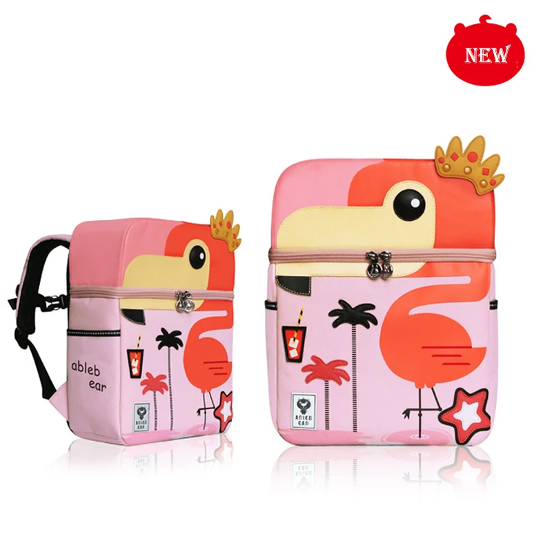 2-Big-Flamingo Новые детские рюкзаки, милые школьные сумки с принтом единорога, динозавра из мультфильма для девочек и мальчиков 1-3 класса, Детский рюкзак с защитой от потери - Цвет: 2-Big-Flamingo