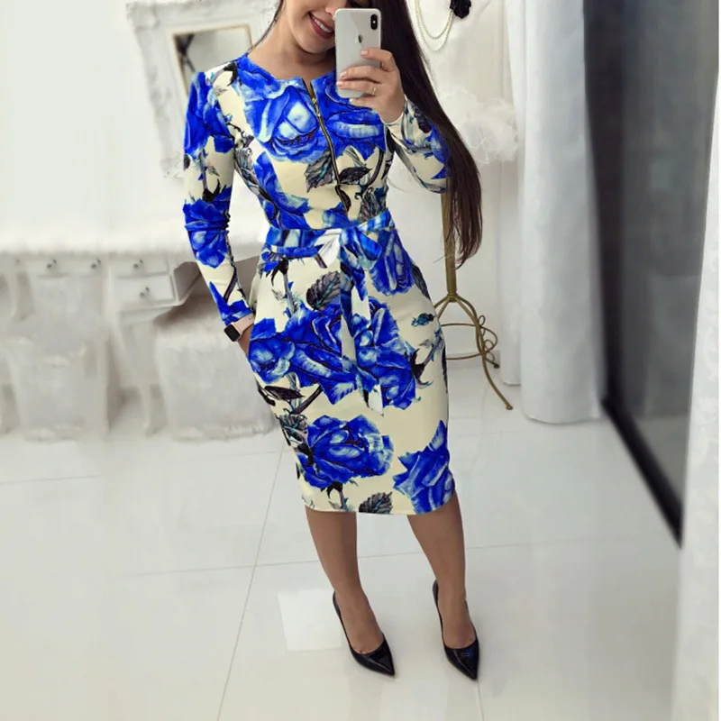 Foamlina с молнией спереди Женские офисные формальная одежда спецодежда платье