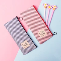 canvas stripes pencil case simple korean style for girls boys pencil bag stationery pen pouch school office supplies