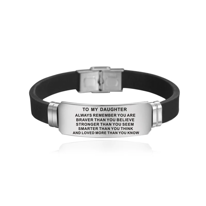 Stainless Steel Bracelet Women's To My Daughter Bracelet Fashion Birthday Gifts for Daughter Silicone Bangles Statement Jewelry - Окраска металла: 2
