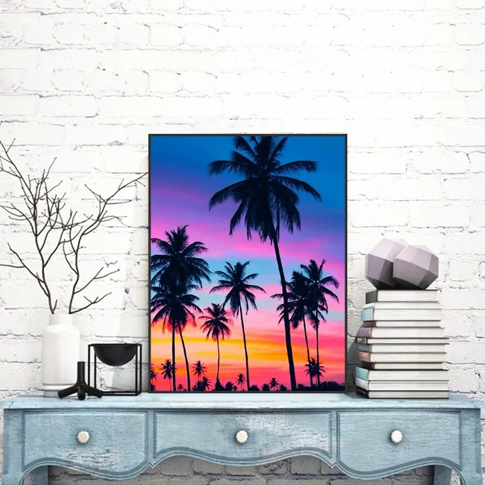Evershine 5D Diamond Painting Sunset Mosaic Scenery Full Square Embroidery Coconut Tree Picture Of Rhinestones | Дом и сад