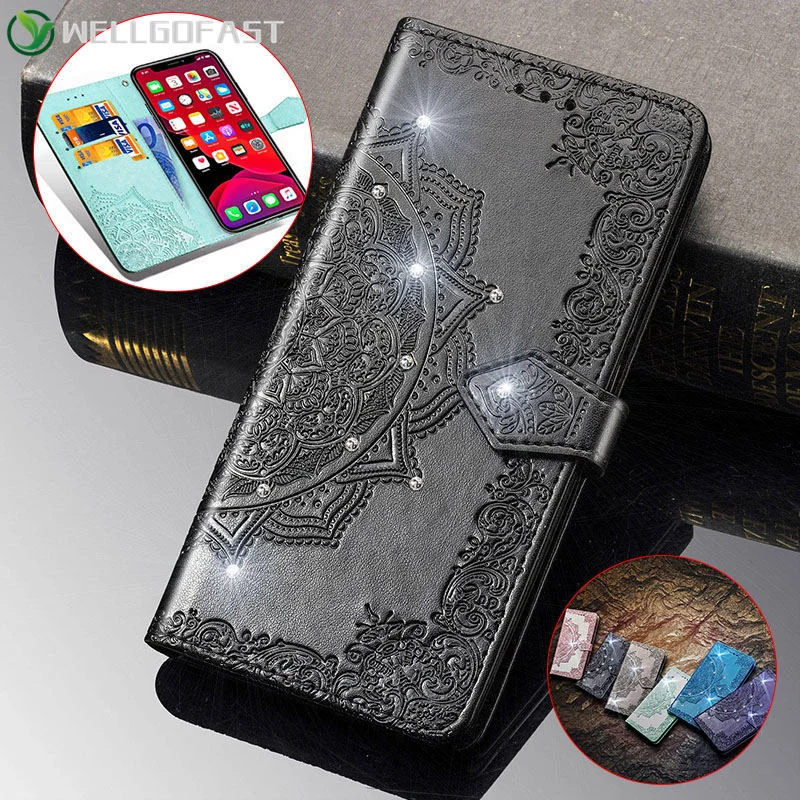 

Flip Case for Google Pixel 3A 4 XL 4A 5 XL 5A Leather Phone Coque Mandala Floral with Shiny Diamonds TPU Back Cover Book Funda