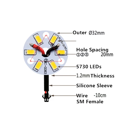

50Pcs SMD 5730 3W 32mm White Light LED Lighting Board Pannel Source Beads Aluminum Plate Base With SM Female Plug