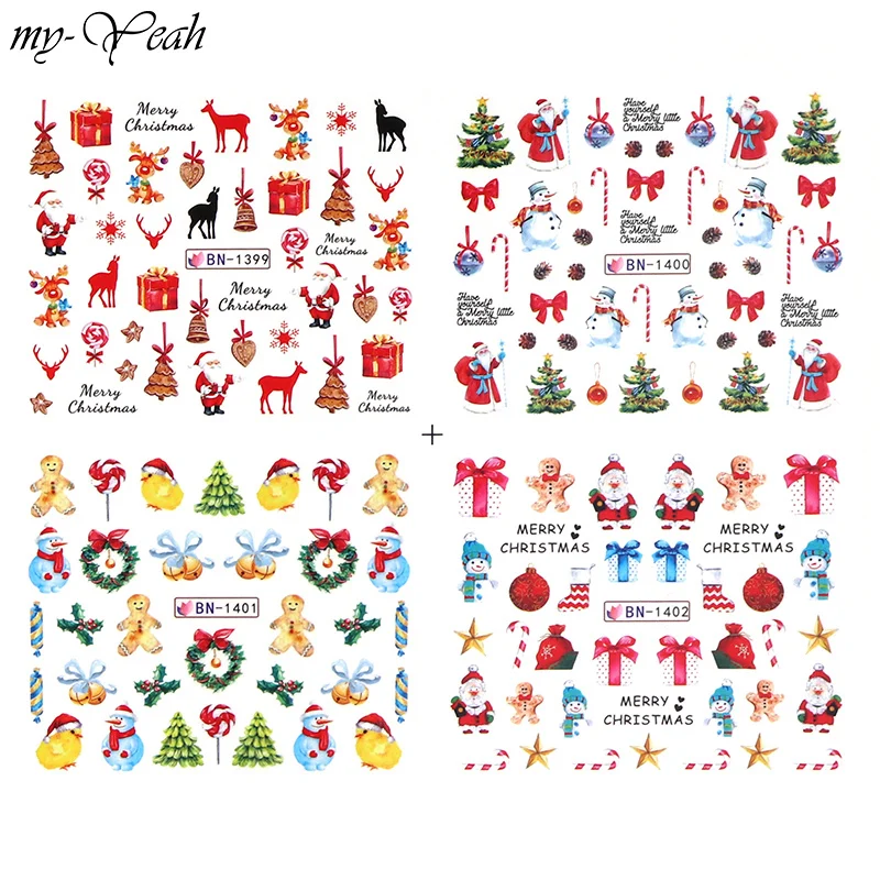 12 видов стилей/лист рождественские наклейки для дизайна ногтей переводятся с