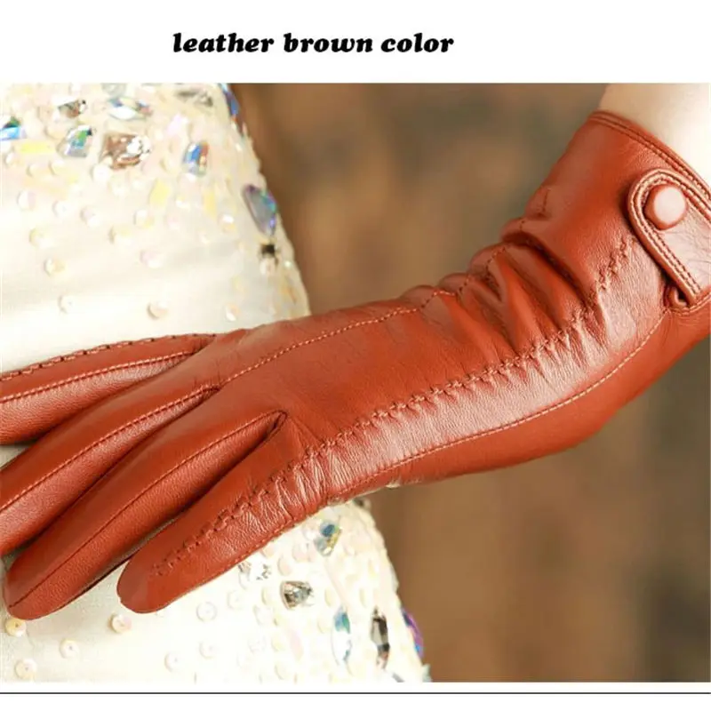 leather brown buckle KLSS Брендовые женские перчатки из натуральной кожи, элегантные женские перчатки из овчины с пряжкой, высококачественные перчатки из козьей кожи K860 - Цвет: leather brown buckle