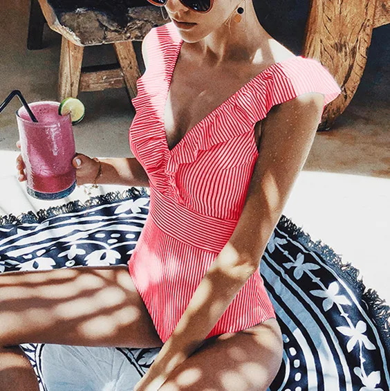 Полосатый купальник с принтом купальные костюмы 2019 пляжная одежда цветочным