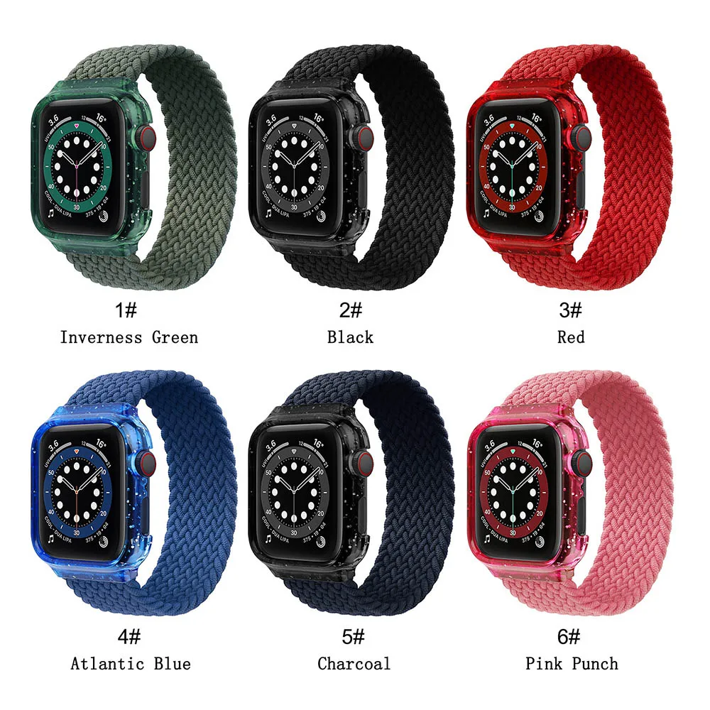 

Strap+Case For Apple watch band 44mm 40mm 38mm 42mm Nylon Elastic belt bracelet iWatch series 3 4 5 se 6 2 1 Braided Solo Loop