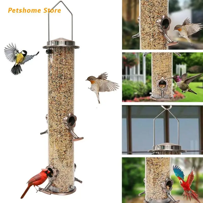 

Tube Bird Feeder Hanging with Feeding Ports Stainless Steel Lid and Base Wild Bird Feeder for Mix Seed Blends Heavy Dut LX9C