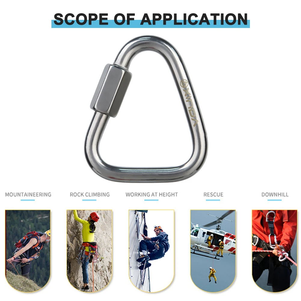 

Xinda Metallic Rock Climbing Carabiner Stainless Steel Triangle Safety Fast Connection Lock Hook Outdoor Mountaineering Buckle