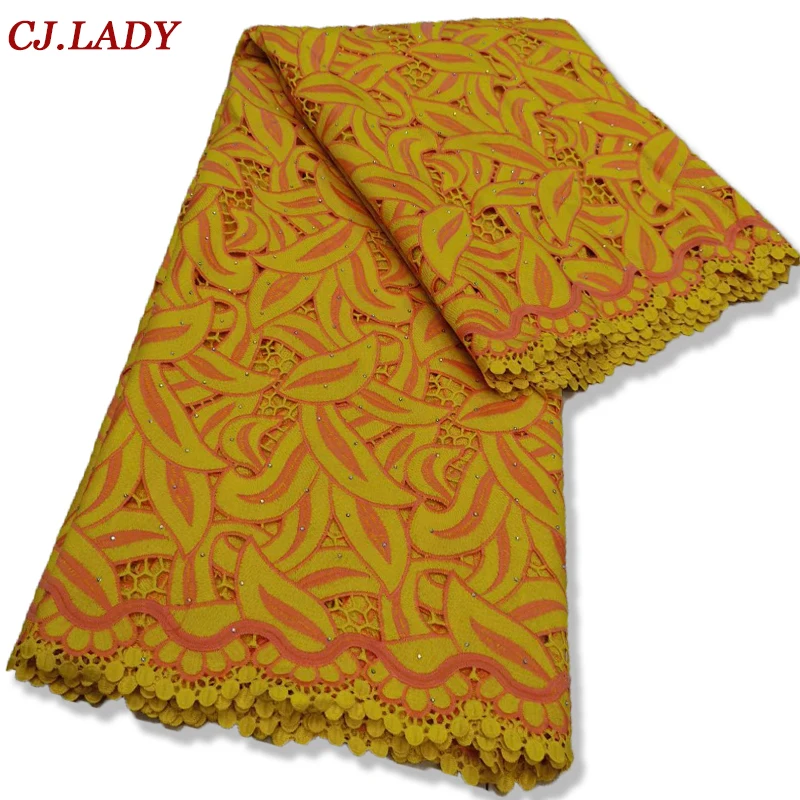 

Hot Sale African Lace Fabric 2021 New High Quality Lace French African Guipure Lace Cord With Stones For Wedding Dress 5 Yards