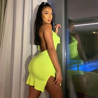 summer sexy backless strap halter mini dresses side slit club outfit for women midnight partywear bodycon dress skinny fashion