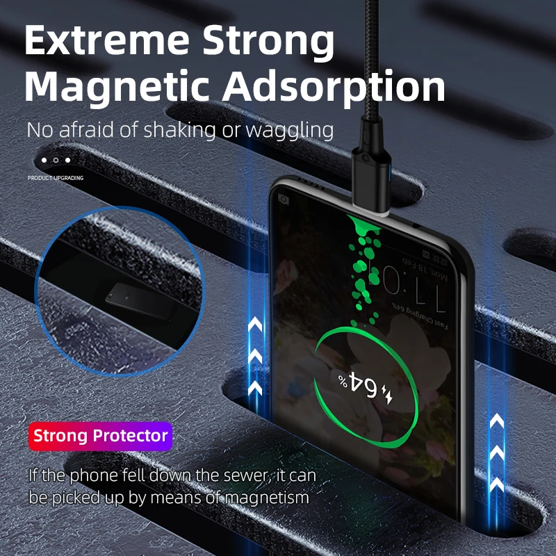 Магнитный зарядный кабель с разъемами Micro USB и Type-C 3 А | Мобильные телефоны
