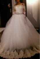 see though back long sleeve vestido de noiva 2020 court train plus size custom made latest romantic lace appliqued wedding dress
