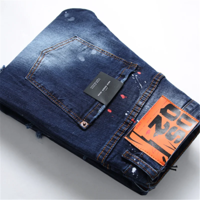 

Italian famous brand dsquared2 jeans pants men's slim jeans denim trousers buttons black pencil pants jeans dsq D2