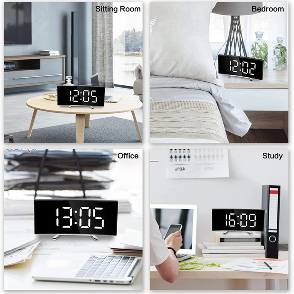 

Table Alarm Clock 7 Inch Curved Dimmable LED Sn Electronic Digital desktop Clock for Kids Bedroom Large Number Table Clock