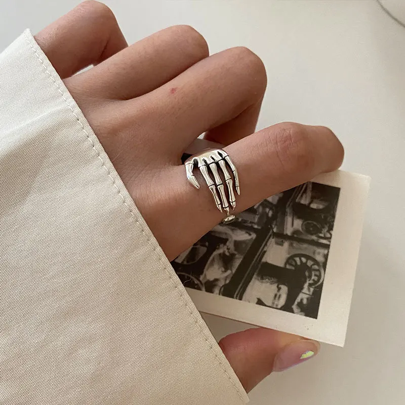 

2 Uds Ajustable Anillo Plata Ley 925 Tendencia Clásico Punk Rock Creativo Anillo Mano Esqueleto Parte La Joyería Para Las Mujery