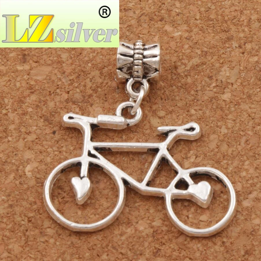 Open Heart Bike Bicycle Big Hole Beads 30.7x33mm 60pcs zinc alloy Dangle Fit European Charm Bracelets B264