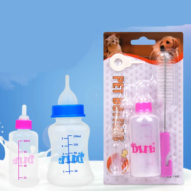 Plastic Pet Cat Puppy Dog Baby Animal Feeding Bottle with Spare Nipple and Brush Set Dog Cat Feeders Pet Health Water Bottle