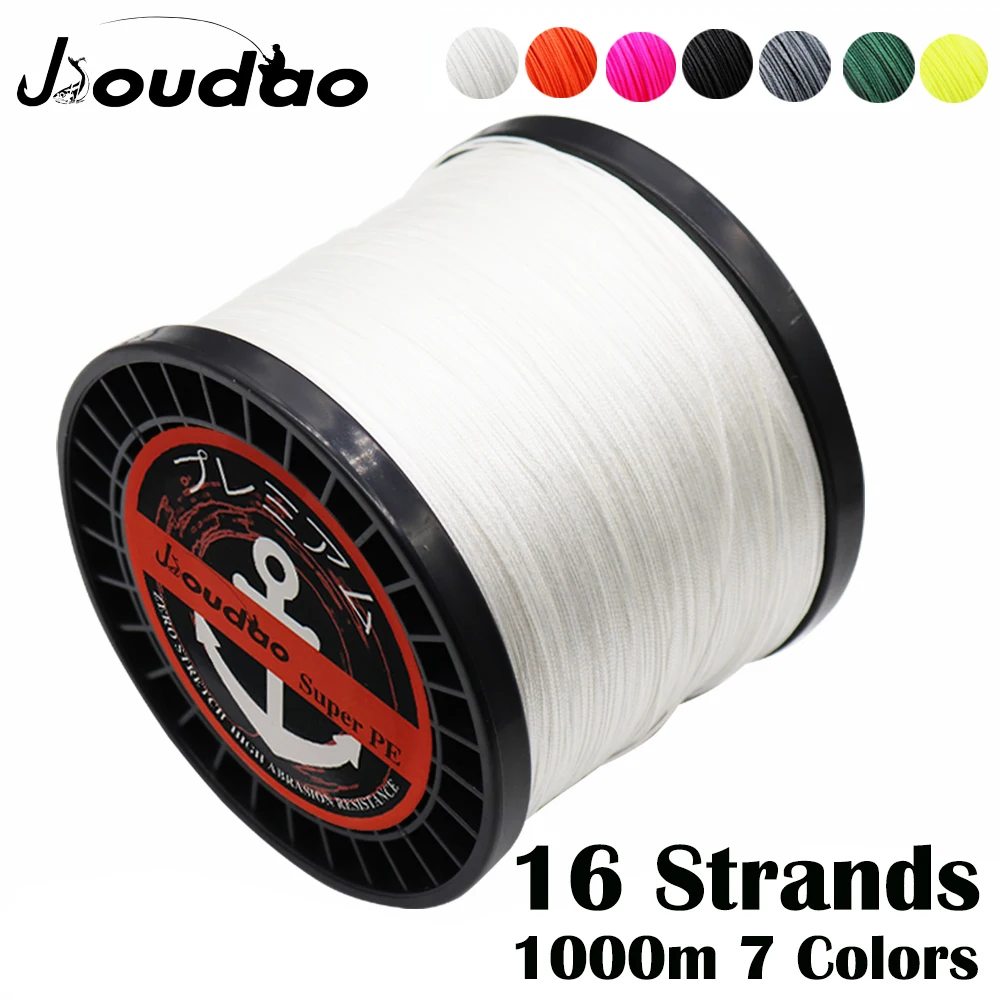 Jioudao 1000m Super Strong Multi Color Fishing Line 16 Strands Japan Multifilament PE Braid Fish Wire 55LB-280LB