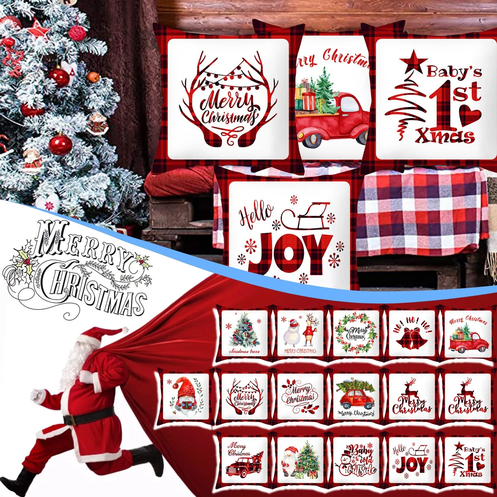 

New Pillowcase Cartoon plaid Cushion Cover Throw Linen Pillow Case Merry Christmas Gifts Home Office Living Room 45x45cm #M