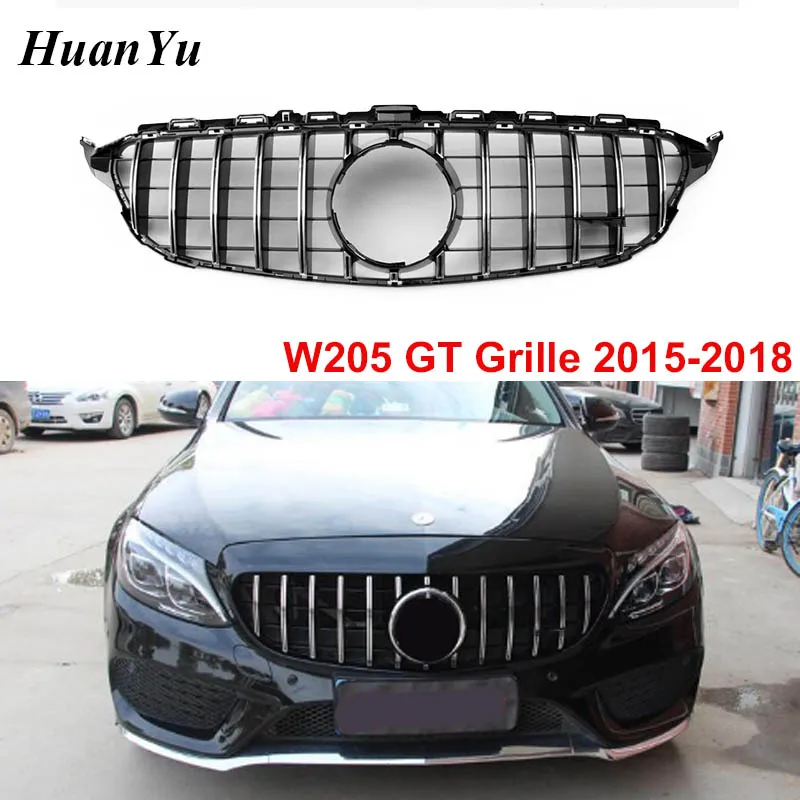 Замена переднего губа GT гриль для Mercedes W205 Sport Edition гоночный с камерой C180 C200 2015 2016 2017