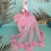 sequin glitter fuchsia flower girl dress sleeveless girls princess wedding party dress first communion gown