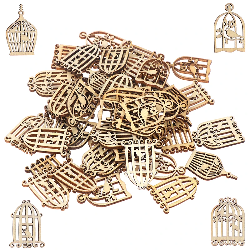 

50pcs Vintage Bird Cage Wood Laser Cut Out Natural Wood Pieces Children Handmade Scrapbooking Album Embossing Metal Craft Dies
