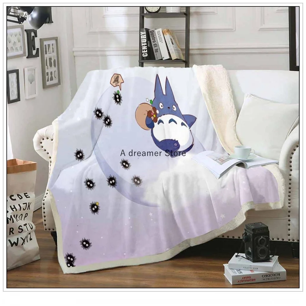Мультяшное одеяло Totoro с забавными персонажами 3D принтом Sherpa на кровати детский